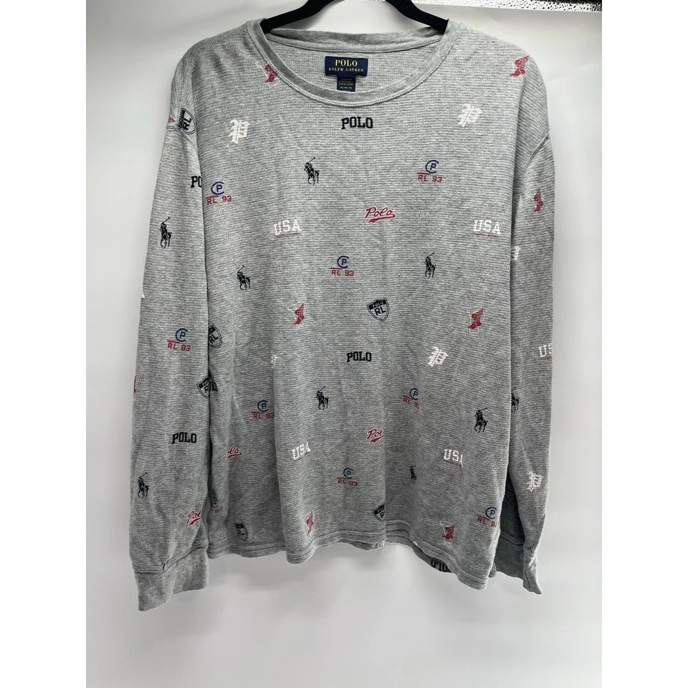 Polo Ralph Lauren Mens XLHeather Tossed Icon Print WaffleThermal Crew-Neck Shirt